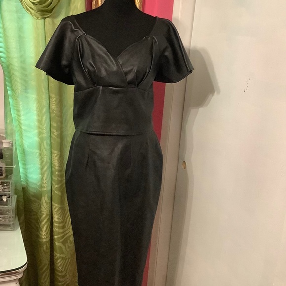 Vixen by Micheline Pitt Dresses & Skirts - Babydoll crop Top and pencil Skirt Vegan leather